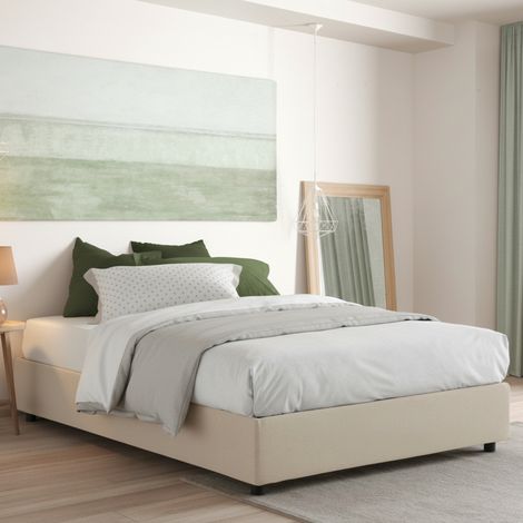 Talamo Italia - Letto matrimoniale Alessander, Letto contenitore con rivestimento in tessuto, 100% Made in Italy, Apertura frontale, con materasso Cm 160x200 incluso, Beige (1/5)