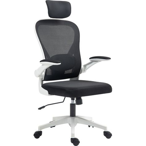 Executive Office Chair, Ergonomic Mesh High Back Desk Chair  Flip-up Armrest, Rotatable Headrest, Adjustable Lumbar Support for Home Study, Black (1/5)