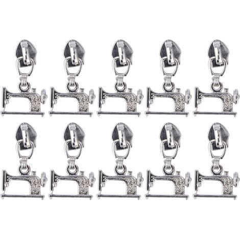 10 Pièces Têtes de Fermeture Éclair Métal pour Machine à Coudre, Accessoires pour Veste, Sac à Main et Valise, Blanc Nickelé (1/5)