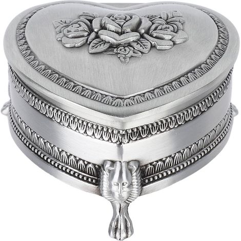 Antike, herzförmige Schmuckschatulle aus roségoldenem Metall, Vintage-Schatzkiste, Organizer für Ringe und Ohrringe (1/5)