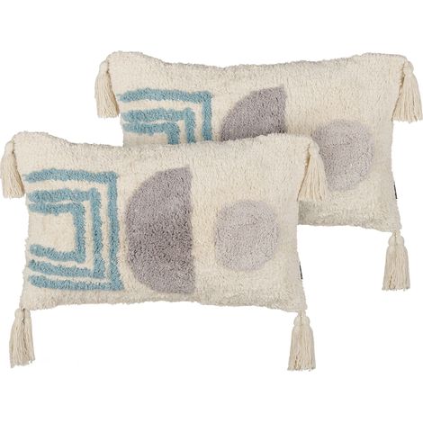 Conjunto de 2 cojines de algodón suave estilo boho con borlas 30 x 50 cm multicolor Casiope