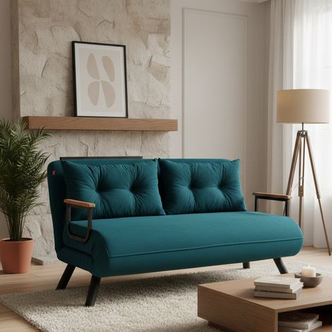Sofá Cama 2 Plazas Calvin, Contenedor, Reclinable, Brazos, 133x78 cm Verde Agua (1/5)