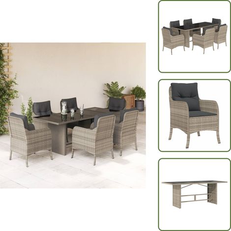 The Living Store 7-tlg. Garten-Essgruppe mit Kissen Hellgrau Poly Rattan - Gartenmöbel - Essgruppe - Gartenset - Outdoor Möbel - Terrassenmöbel (1/5)