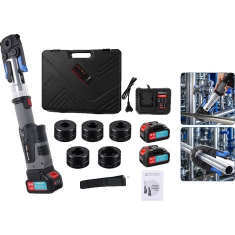 Outil de sertissage électrique, système 18V, sortie 60KN, double batterie 5000mAh, chargeur rapide inclus, 5 matrices de sertissage (1/5)