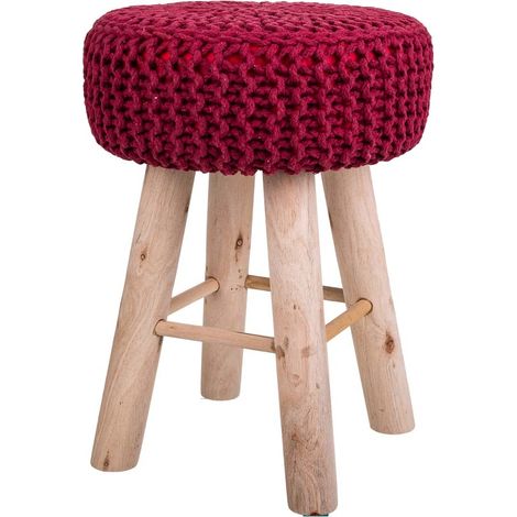 Taburete de madera y algodón trenzado 32x32x44