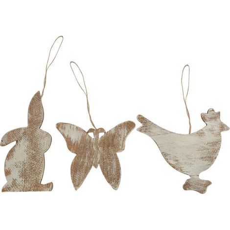 Decorazioni primaverili in legno: farfalla, lepre, gallina - set da 3 (1/2)