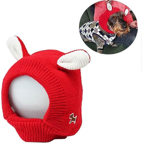 Bonnet tricoté pour chien Hmwy-pet avec oreilles de lapin, couvre-chef chaud d'hiver pour chiot, rouge (1/4)