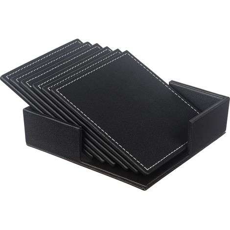 Sous-verre - Cuir Pu - 9,8 cm - Pour Table à Manger et Bureau - Lot de 6 (1/5)
