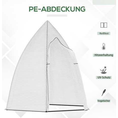 Mini-serre hivernale Outsunny pour végétaux avec porte enroulable, protection contre le froid pour extérieur et terrasse, blanc, 160 x 140 x 180 cm (1/4)