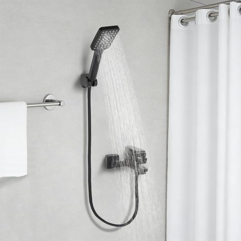 Rubinetto per vasca da bagno con doccetta, montaggio a parete, colore nero. (1/5)