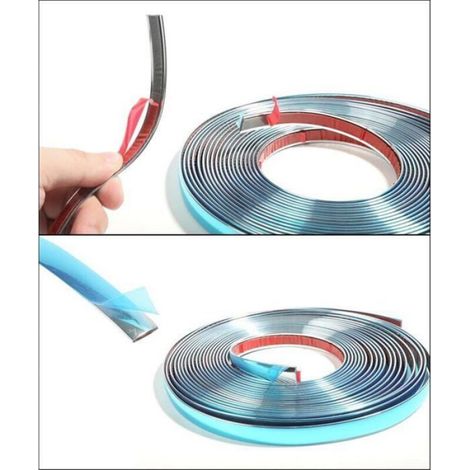 1x Baguette chromée, PVC souple 12mm x 5m, adhésif puissant, facile à couper, protection voiture intérieur extérieur (1/4)