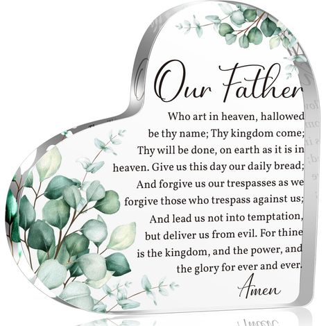 Plaque Cœur en Acrylique Versets Bibliques, Décoration Religieuse, Prière Notre Père, Cadeau Chrétien pour Femme Homme, Offrande Scripturaire pour Maman et Amis, Objet Inspirant - 10x10x1cm (1/5)