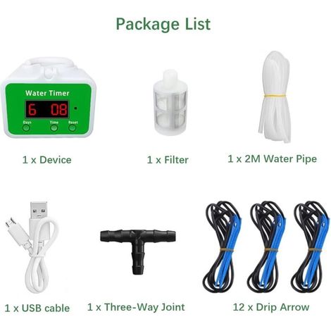 Sistema di irrigazione automatico Ulisem, 12 kit di irrigazione a goccia per piante da interno, display LED e alimentazione USB, sistema di autoirrigazione per piante in vaso da interno (1/4)