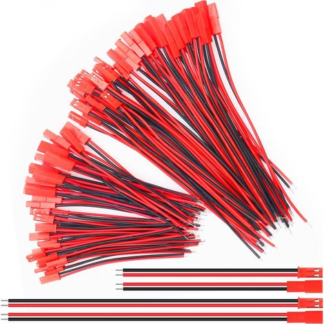 40 Paires JST Connecteur, 22 AWG JST Connecteur Prise, 100mm and 150mm 2 Broches Fiche Mâles et Femelle Connecteur Fil de Câble, pour LED Bande de Lampe RC Bec Jouets Batterie Hélicoptère (1/5)