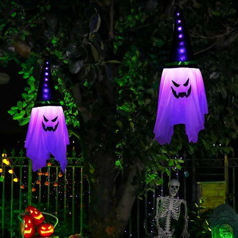 DOLASO Gruselige Halloween-Außendekoration – 2 Stück 1 m Geister- und Hexenhut, Halloween-Dekoration mit LED-Lichterkette, geeignet für Weihnachtsdekoration, Wohnzimmer, Wand, Fenster, Innenbereich, w (1/5)