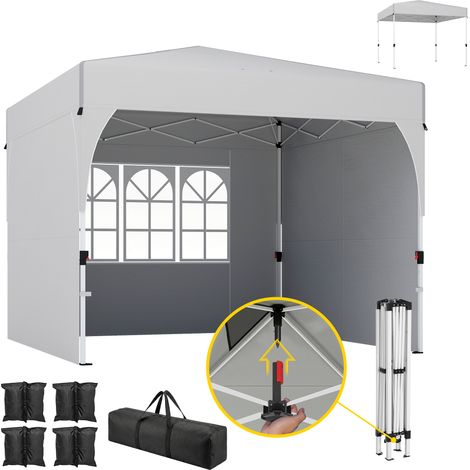 Faltbarer Pavillon (3 x 3 m) mit UV-beständigem Dach, höhenverstellbar und 3 abnehmbaren Seitenwänden, cremefarben