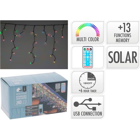 Cortina led solar recargable 240 leds 13 funciones parpadeante exterior multicolor 5.6 m (1/2)