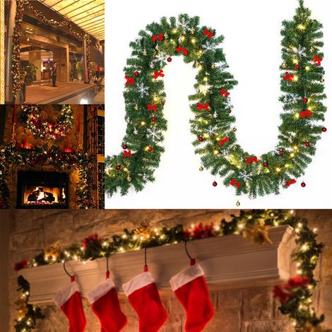 Jiubiaz Tannengirlande 5 m, 320 Spitzen, 100 LEDs und Baumschmuck (1/5)