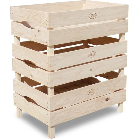 HABAU Holzkiste für Obst und Gemüse im Set, 3 Stück, stapelbar, jeweils 45 x 30 x 19 cm (1/5)