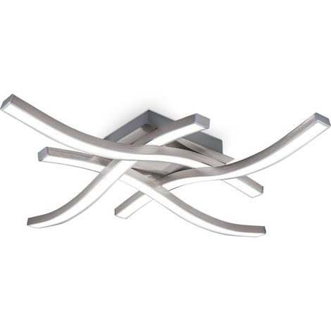 B.K.Licht plafonnier LED design moderne, éclairage plafond en forme de vague, modules LED 17W intégrés, 1520Lm, lumière blanche neutre 4000K, finition aluminium