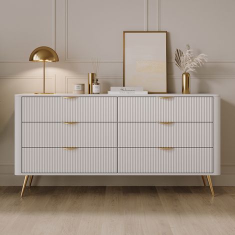 Credenza Hali, Aparador 6 Cajones, un Estante, Apertura Deslizante, 163x38x81h cm Blanco (1/5)