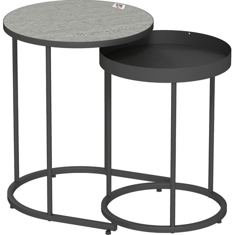 Set de 2 mesas auxiliares apilables con diseño de bandeja en MDF y metal gris MODENUIT (1/4)