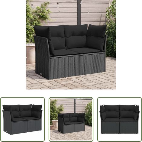 Gartenmöbel - Gartensofa mit Kissen 2-Sitzer Schwarz Poly Rattan (1/5)