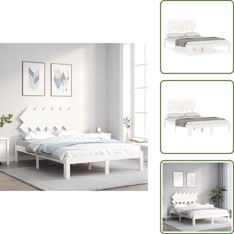 Cadre de lit sans matelas blanc bois de pin massif - Lit Double - Cadre De Lit - Lit En Bois - Lit Blanc - Meubles Chambre (1/5)