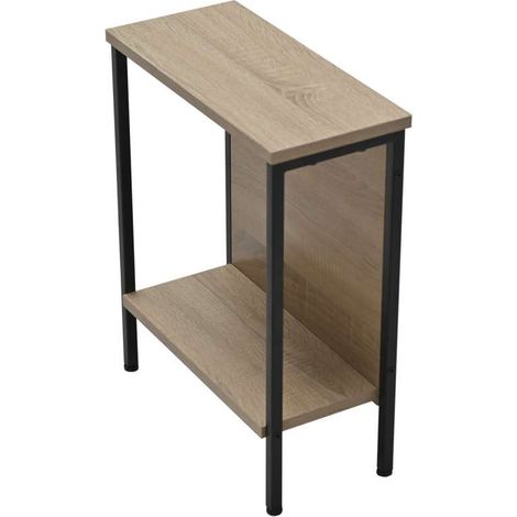 Mesa rincón / sofá DECK de 40x18x48 cm, melamina roble y estructura metálica negra (1/4)