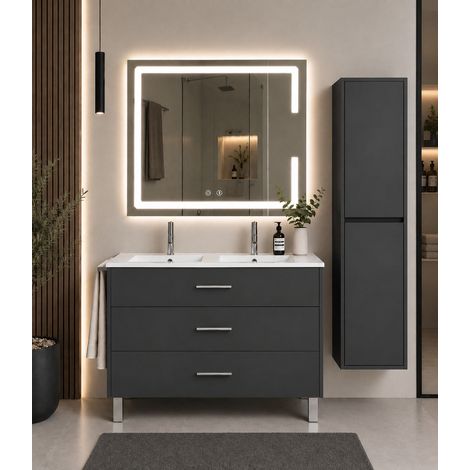 Meuble de salle de bain avec vasque ORIGENBATH RIBERA sans miroir 120x45 cm double vasque graphite avec colonne (1/5)