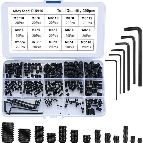 300pcs Hex Socket Head Cap Screws, Hex Socket Head Cap Screw Assortment Kit, Alloy Steel Hex Socket Head Cap Screw Set M2.5/M3/M4/M5/M6/M8 with Allen Wrench
