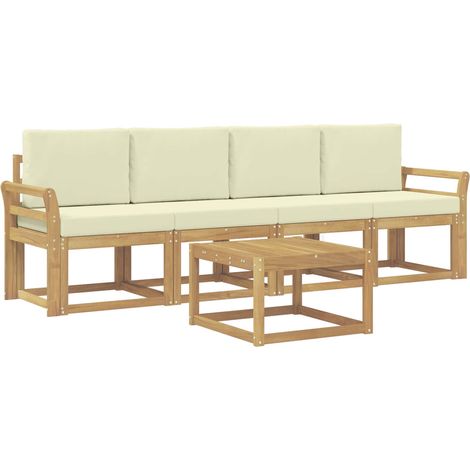 Conjunto de sofás de exterior con cojín 5 pcs Blanco y Crema vidaXL