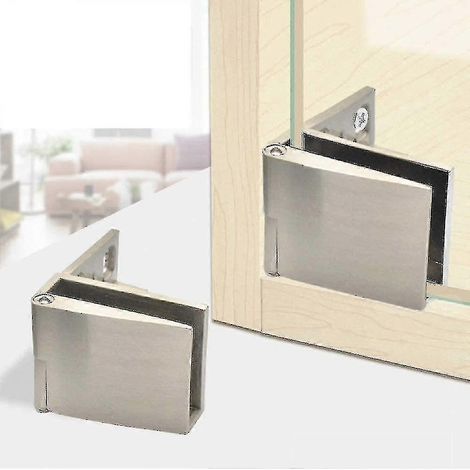 paire / Charnière de porte vitrée sans cadre pour vitrine à vin, charnière latérale intégrée en nickel brossé SZRH AC (1/5)