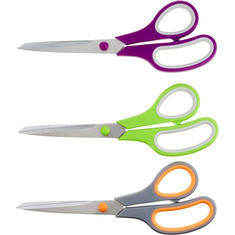 Lot de 3 ciseaux polyvalents en vrac, cisailles à lame ultra tranchantes, poignées à prise confortable, ciseaux tranchants robustes pour le bureau, la maison, l'école