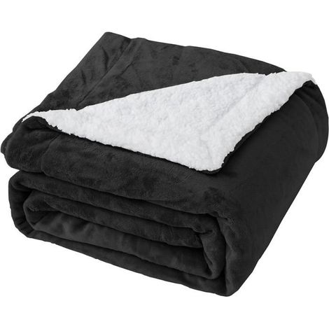 Wendbare Sherpa-Polar-Decke aus weichem und warmem Polyester für Zuhause und Reisen (Schwarz, Doppel) 150 x 200 cm
