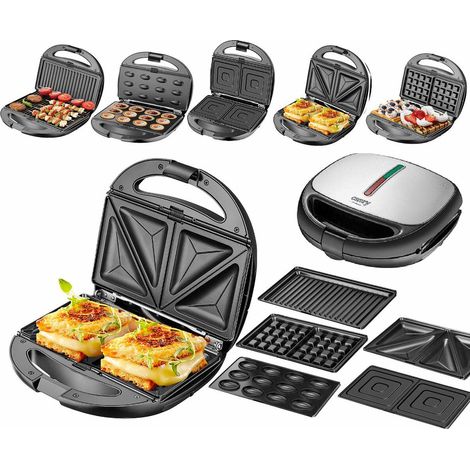 5 in 1 Sandwich Maker de ferro Waffle Iron Grill Barbecue de contatto elettrico Multigrill Nussbäcker Zaubernuss Oreschki - 1200 W 5 piastre intercambiabili - Alloggiamento de acciaio inox