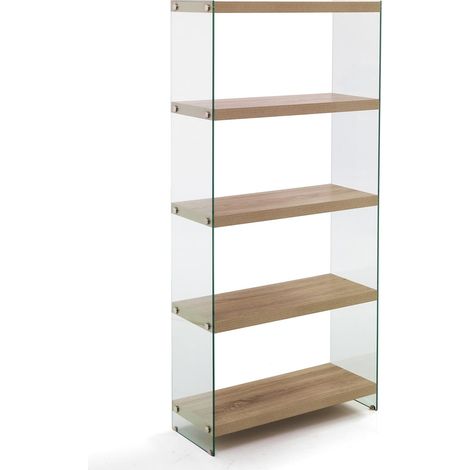 Bücherregal Glas und Eiche 5 Ebenen modernes Design Ace 75