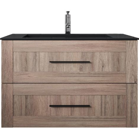 Meuble de salle de bain Idaho 90cm lavabo Chene noir – Armoire de rangement Meuble lavabo (1/5)