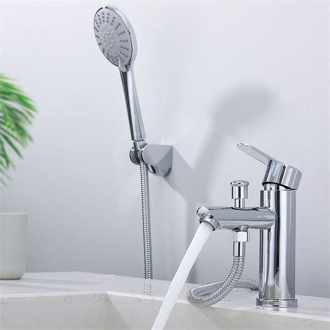 Set Completo Miscelatore Vasca in Acciaio Inox Spazzolato con Doccetta a 4 Getti, Montaggio a Parete e Attacco G1/2 (1/5)