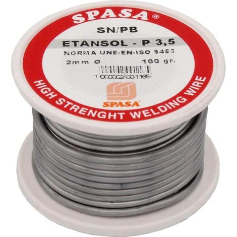 SPASA estaño plomo 3,5% 100 gr 2 mm etansol , Rollo estaño plomo ETANSOL P 3,5 de 2mm Norma UNE-EN-ISO 9453Rollo de 100 gramosLas aleaciones Estaño Plomo son  adecuadas (1/2)
