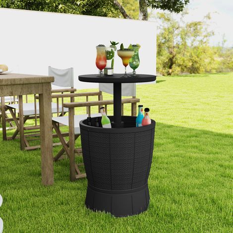 Tavolo da ghiaccio 3 in 1, tavolino da cocktail con secchiello per il ghiaccio, piano telescopico per giardino, Ø 49 x 58-84 cm, nero