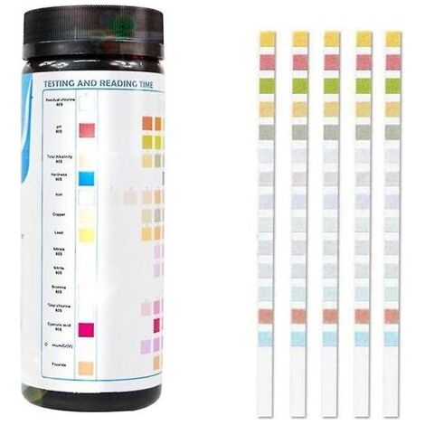 Bandelettes de test d'eau potable 14 en 1 – 50 bandelettes pour pH, plomb, mercure, chlore – Matériau PET écologique – Prêtes à l'emploi - 50pcs (1/4)
