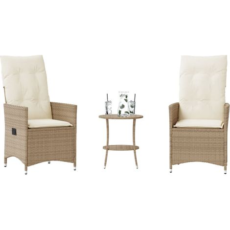 Sillas y mesita de jardín 3 piezas ratán sintético cojín beige