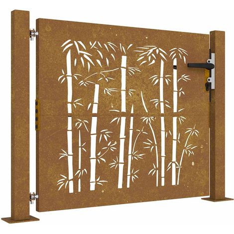 Puerta de jardín 105x80 cm de acero corten con diseño de bambú vidaXL