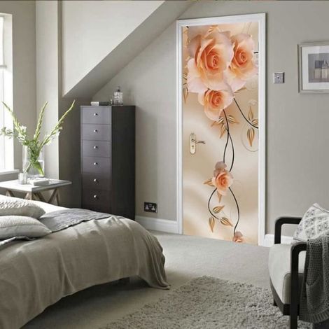 Autocollant de porte 3D Roses - Sticker mural PVC - 77 x 200 cm (1/4)
