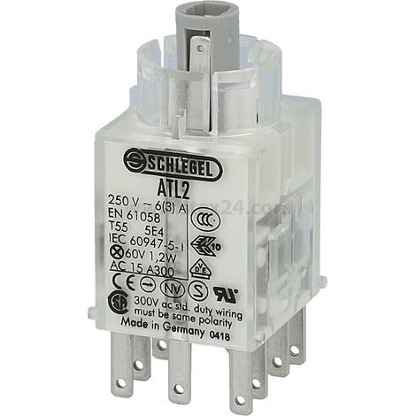 Georg Schlegel Contacteur à bouton-poussoir lumineux, 2NC + 2NO Contacteur AT, éclairé Connecteur plat 2,8 mm x 0,8 mm - 1 Stück