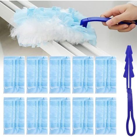Plumeau,Microfibre Plumeaux,Produits Et Accessoires De Nettoyage,Plumeau Poussiere,Lavable,Super Hygiénique,Microfibre,1 Manche,10 Chiffons De Rechange, (1/5)