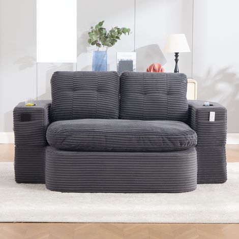 Poltrona letto 2 in 1 33.0x33.0x129.0 cm, convertibile in chaise longue, schienale alto, tessuto corduroy grigio scuro (1/5)