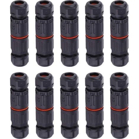10 PCS IP68 Etanche Connecteur de Câble Electrique, Femelle 3 Broches Connecteurs Etanches Prise de Courant Extérieure Raccord de Connecteur Fil Etanche.. (1/4)