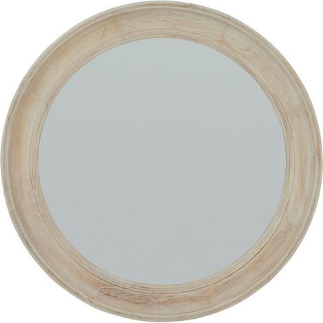 Round Framed Mirror - Washed Wood - L4 x W90 x H90 cm - Antique White